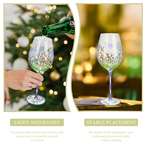 Hemoton Daisy Flower Painted Wine Glasses Hand- Painted Wine Cup Glass Drinking Cup Juice Goblets Beverage Champagne Milk Shake Glasses Cup Birthday Gift For Friends #TOP6