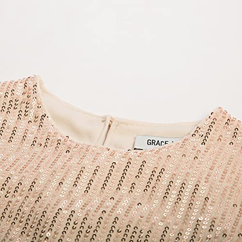 Grace Karin Long Sleeve Sequined Glitter Holiday Party A-Line Girl Dress Rose Gold 6Y #TOP5