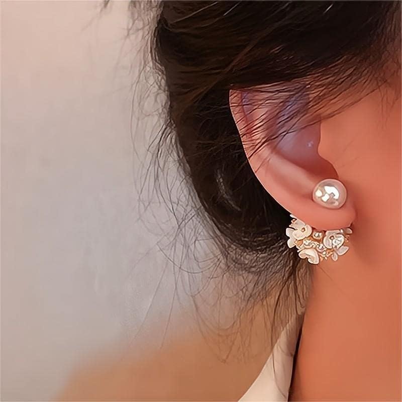 White Pearl Flower Cluster Ball Earrings for Women, Hypoallergenic Waterproof Big Pearls Stud Earrings Fashion Noble Prom Jewelry Gifts - Image 2