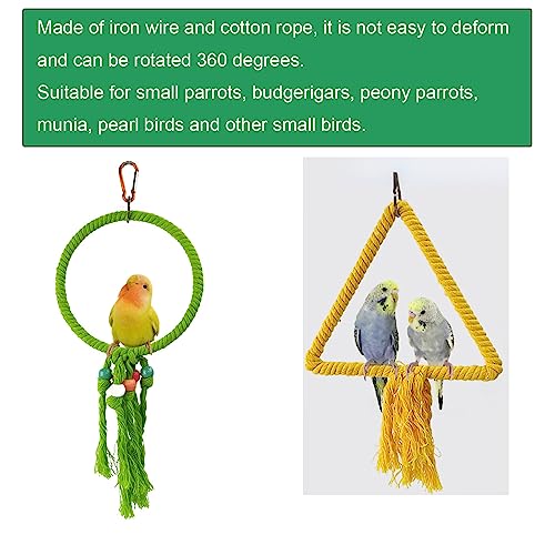 Image of 2 Pack Bird Swing Toy Parrot Perch Triangular and Round Bird Perches Parakeet Swing Stand Rope Swings for Hanging Chewing Toys Conure Cockatiel Lovebird Finch Canary Myna Cockatoo Budgie