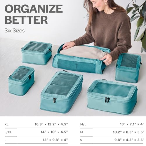 Image of Aerotrunk Compression Packing Cubes for Travel - Luggage Organizer Bags - Double Zipper Packing Cubes for Suitcases (12-Pack, Teal)