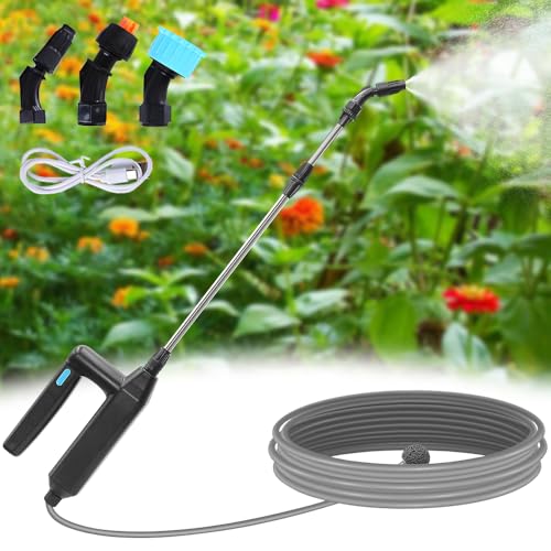 KQWVZ Pulverizador Electrico, Pulverizador Eléctrico para Plantas, 7.4V/1A Pulverizador Electrico Jardin, Pulverizador Bateria con 3 Boquillas Regulable y 5M Manguera,USB Recargable,para Regar Plantas