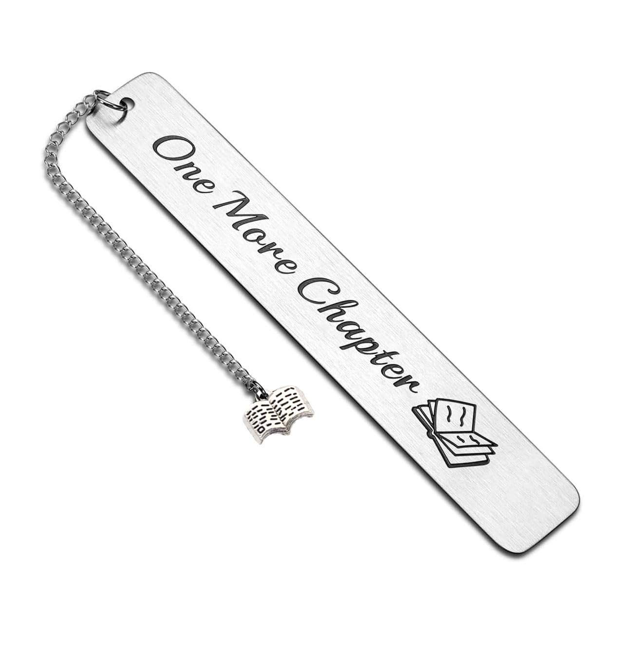 Stainless steel bookmark engraved with One More Chapter
