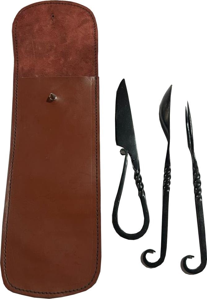 Hand-Forged Medieval Cutlery Set with Leather Pouch – Knife, Fork & Spoon – Viking Reenactment, LARP, Camping best for gift - FKA EXPORT image 5