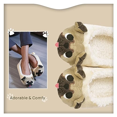 GaraTia Pug Slippers for Women Cute Dog Slippers Socks Warm Animal Soft Plush House Shoes Indoor3