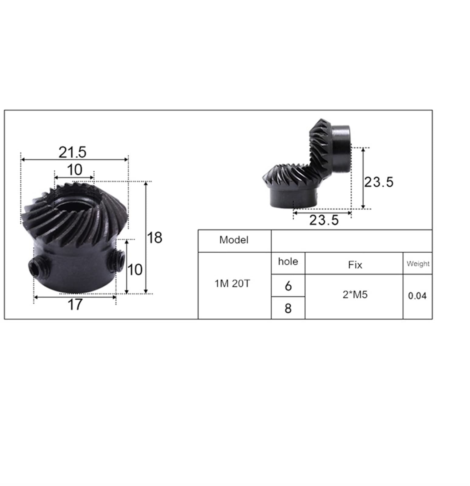 ingranaggi ombrelloni conici, ingranaggi ombrellon 1 Set 1 Modulo 20 Denti Ingranaggio conico elicoidale 6mm 8mm Foro Interno 1M 20T 45 Ingranaggio in Acciaio Trasmissione a 90 Gradi Ingranaggio conic