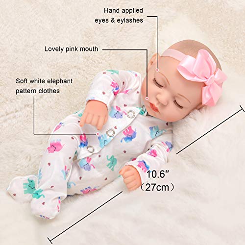 Ecore Fun 10 Inch Newborn Reborn Baby Girl Doll And Clothes Set Realistic Washable Silicone Baby Doll With Soft White Elephant Pattern Clothes And Headband #TOP1