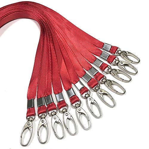 50 Pcs Lanyards Black Lanyard for ID Badge 17.5-Inch Nylon Lanyards with Swivel Hook Bulk (Red)
