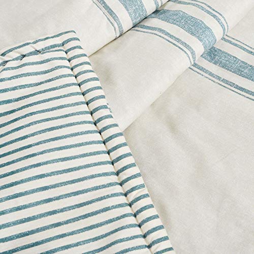 Image of Lush Decor Farmhouse Stripe Reversible Throw, Single, 50 inch W x 60 inch L, Blue - Blue Throw Blanket For Bed - Soft Blanket - Couch Throw - Rustic Farmhouse Decor