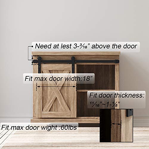 FREDBECK 3FT Mini Cabinet Sliding Barn Door Hardware Kit Single Door -TV Closet(No Cabinet) - Thumbnail 2