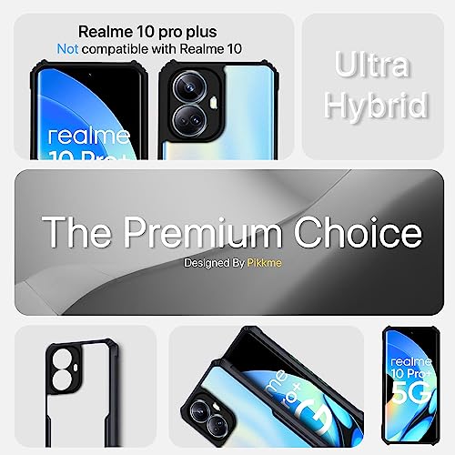 Image of Outlouders Back Cover for Realme 10 Pro Plus 5G | Ultra Hybrid Transparent | Full Camera Protection | Raised Edge | Crystal Clear Bumper Case(Black)