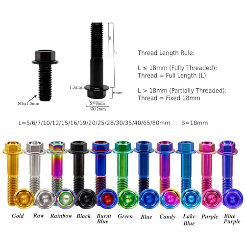 Image of Rison Titanium Flanged Hex Head Bolt M6x1.0x20mm 6AL4V Aerospace Grade Black Ti for Motorcycle Car Modification - Pack of 5