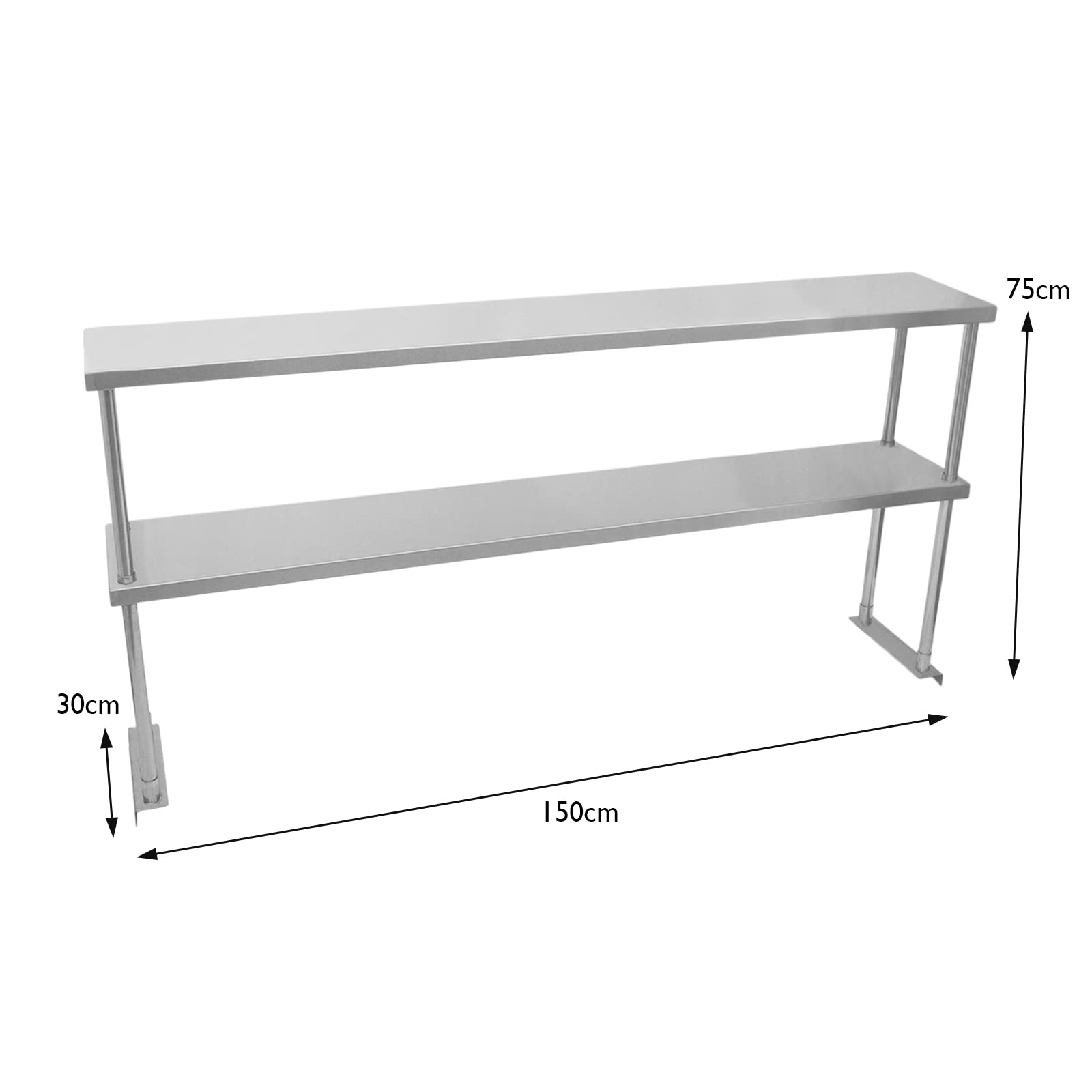 Kukoo - Ripiano con Mensole per Tavolo in Acciaio Inox da Cucina Ristorante, Acciaio Inossidabile Resistente alla Corrosione per Albergo Bar Hotel Catering Pub Largo - Doppia - 150cm