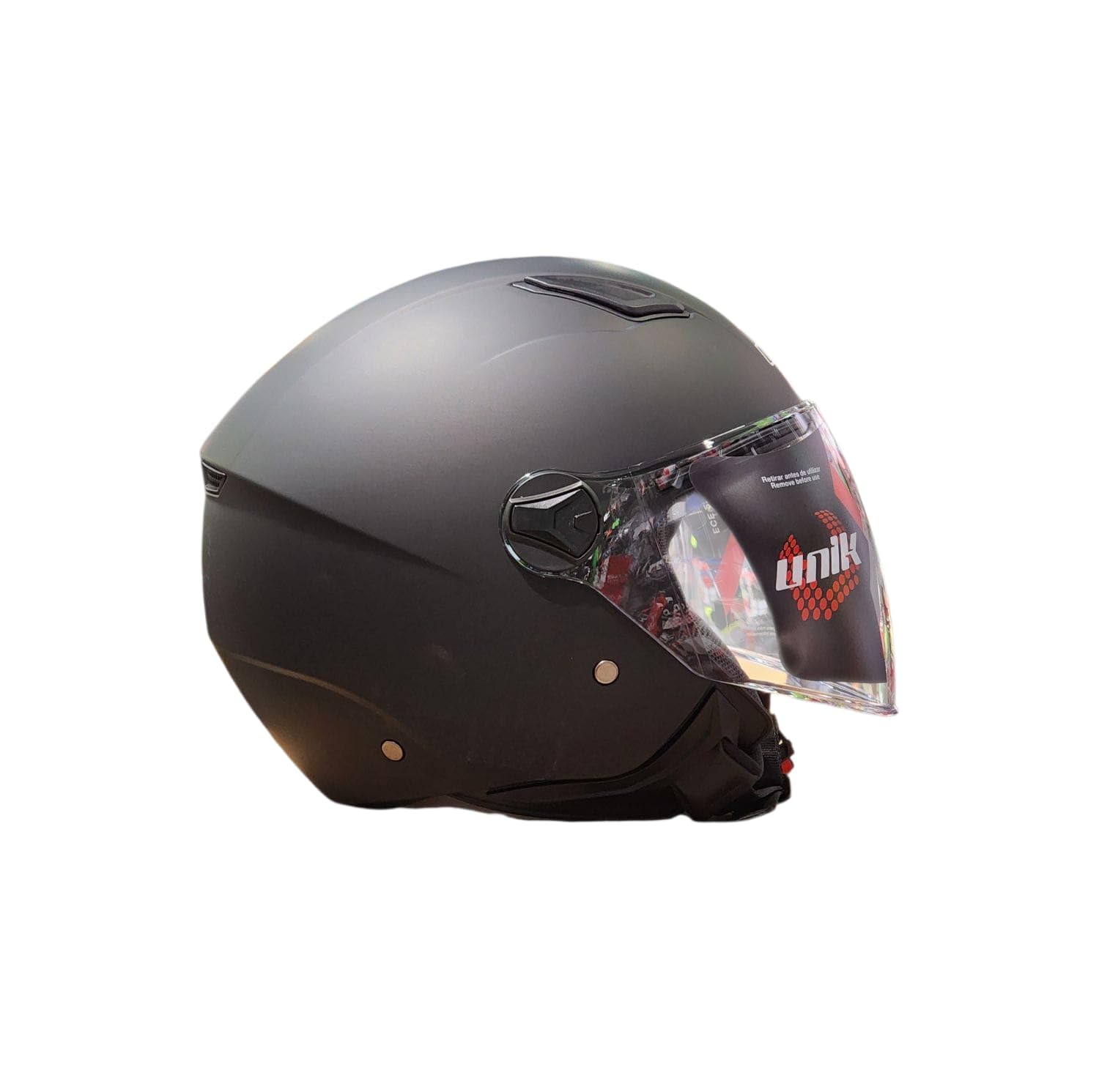 unik Casco Moto Jet Abierto Motocicleta Scooter Ciclomotor Hombre/Mujer Airflow Cierre Micrométrico Desmontable Homologado - Negro Mate Talla XL