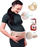 Beqven Maternity Belt with 4 Reusable Nursing Pads and E-book - Comfortable Belly Band for Pregnancy - Lower Back and Pelvic Support - Pain Relief- Prenatal Cradle Support Belt - One Size - Skin Color