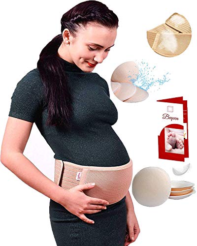 Beqven Maternity Belt with 4 Reusable Nursing Pads and E-book - Comfortable Belly Band for Pregnancy - Lower Back and Pelvic Support - Pain Relief- Prenatal Cradle Support Belt - One Size - Skin Color