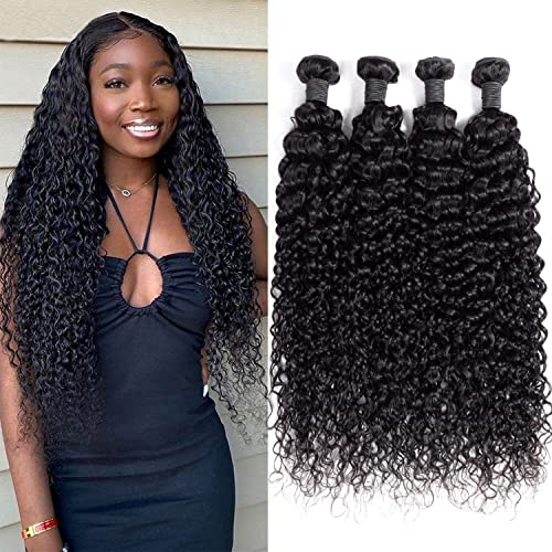 Curly Wave 4 Bundles Brazilian Virgin Human Hair Weave Bundles Wet And Jerry Curly 12A Grade Unprocessed Hair Extensions Natural Black 20 22 24 26 inch 100g/pc