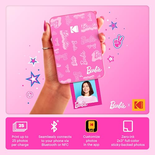 Image of Kodak x Barbie Instant Smartphone Portable Photo Printer, Full Color, Wireless, Zink 2x3 inch (5.1x7.5 cm) Sticky-Back Photos, Print from iOS & Android Devices with Fun Editing App, Signature Style