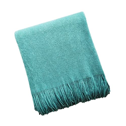 Cabilock Nordic Style Knitting Blanket 170x127cm Solid Green Fringed Throw Soft Faux Cashmere Sofa Blanket for Decor