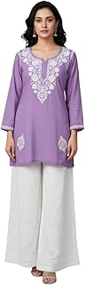 Khaka Women’s Rayon Lucknowi Chikankari Hand-Embroidered Short Kurti | Office Ethnic Top