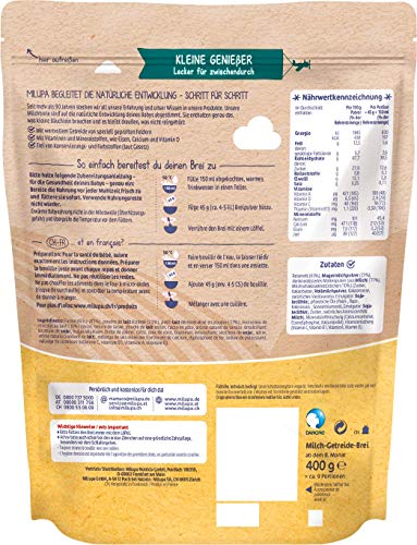 Milupa Milchbrei Stracciatella – Glutenfreier Babybrei ohne Palmöl – Frei von Konservierungs- und Farbstoffen – Ab dem 8. Monat – 4 x 400 g (Packung mit 3)
