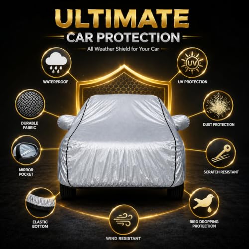 Image of Premium Waterproof Car Cover for Xcent | Soft Cotton Lining Heavy Duty Triple Stitched Heat Resistant Outdoor Cover Comes with Mirror and Antenna Pocket Full Bottom Elastic (Zig Zag Silver)