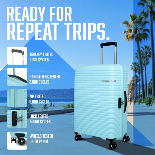 Image of American Tourister Liftoff+|Medium Size Check-in Spinner Trolley Bag (67 cm) for Travel|360 8 Wheel Travel Luggage|Hard Case Polypropylene (PP) Suitcase|Mounted TSA Lock|Spa Blue