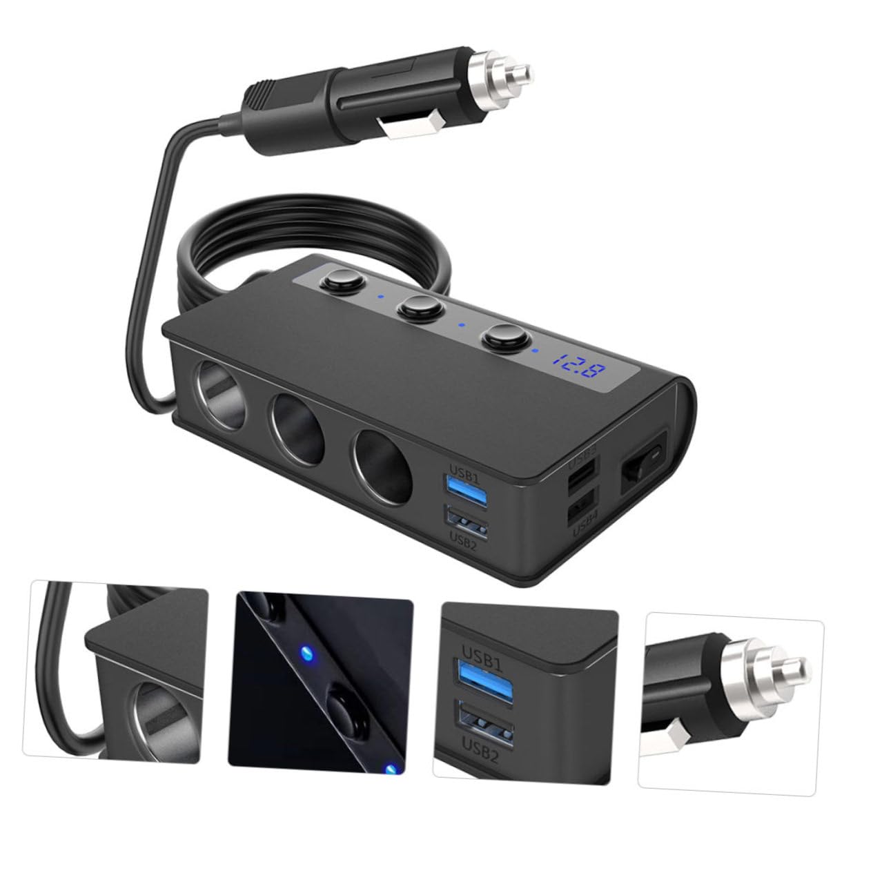 SHINEOFI Adattatore Multi Socket per Auto Porte USB e Uscite Accendisigari Caricatore con Interruttore per Smartphone Tablet e Accessori Elettronici Viaggio
