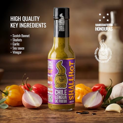 Image of Chile Lengua de Fuego Shallhot - Shallot, Soy & Scotch Bonnet Hot Sauce, Savory Umami Heat, 5 oz Bottle (Pack of 3)