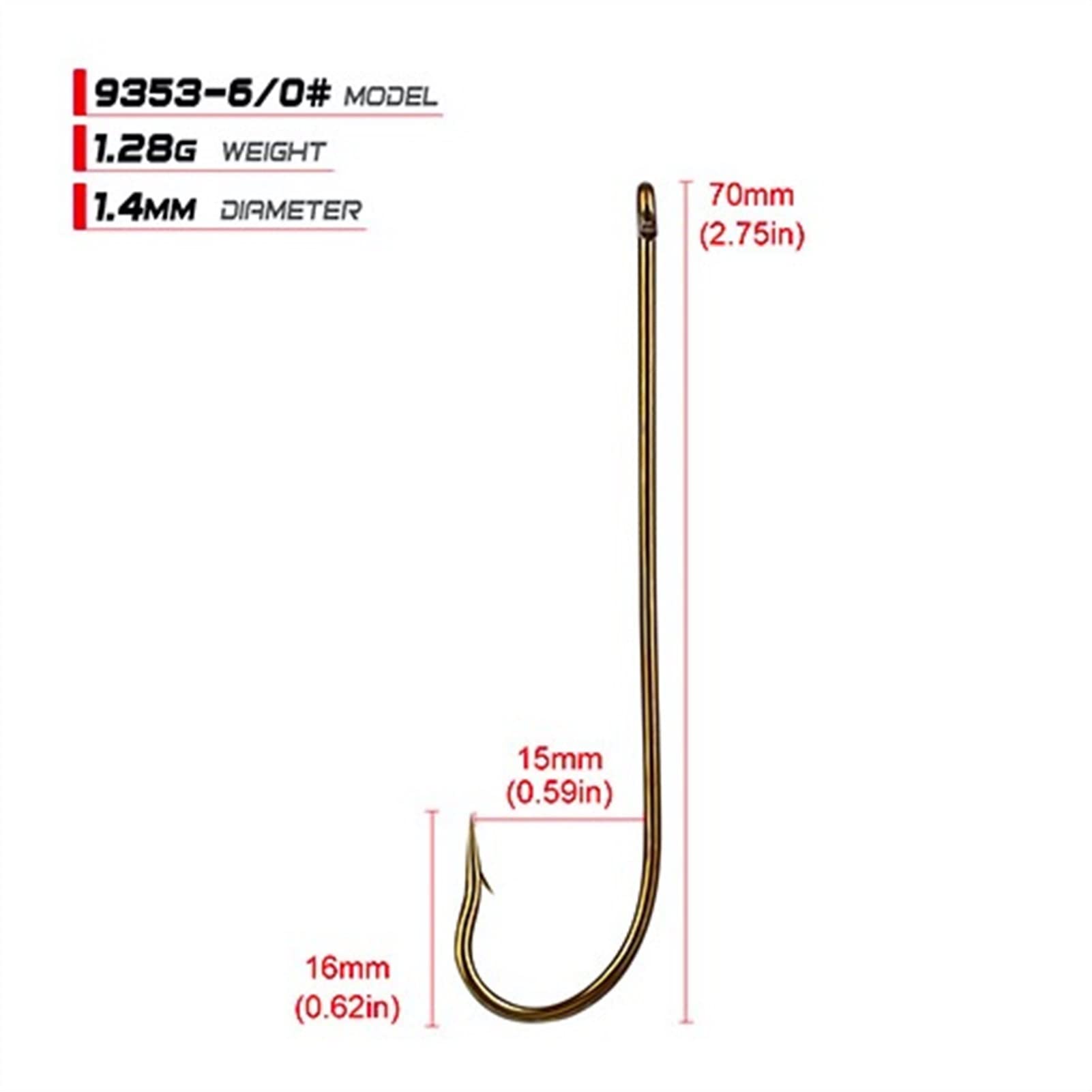 Ami da Pesca 50 pz/Lotto Acciaio Alto in Acciaio al Carbonio Manico Lungo Carpa Pesca Speciale x Gambo Lungo - piegata Speciale-invertito Gancio da Pesca (Color : 6O)