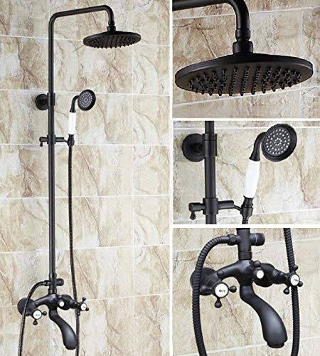 Robinet de douche pluie noir avec doubles poignées croisées et douchette Mhg116