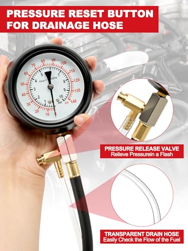 Wvoillty 0-140PSI (10 Bar) Kraftstoffdruckprüfer Kit, Benzinpumpen Tester mit Adapter & Manometer, Diagnosewerkzeug für Auto, LKW, Motorrad
