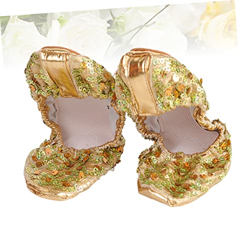 1pair Slip Sequin Latin Dance Shoes Comfortable Round Plate Style Gold Xl for Ballet Gymnastics and Contemporary Dance4