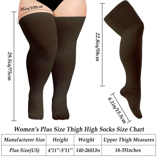 Image of Moon Wood Plus Size Thigh High Socks for Thick Thighs- Womens Knit Cotton Extra Long Over the Knee High Socks Leg Warmer