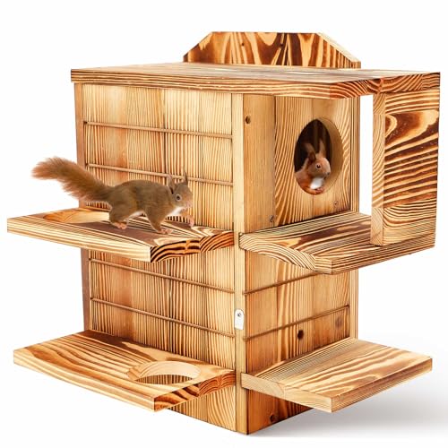 Memorywuu 2in1 Squirrel House Wooden Feeder Multi Platform,2 Floor, 1 Exit