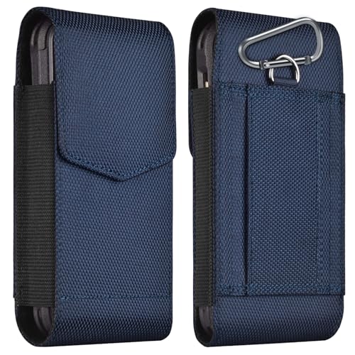 Image of ykooe Holster Compatible with iPhone 12-16 Pro Max /Plus, Samsung Galaxy S22-S26 Plus /FE, Nylon Cell Phone Belt Holder Pouch with Magnetic Closure for Men (Fits Protective Cover on), Blue-L