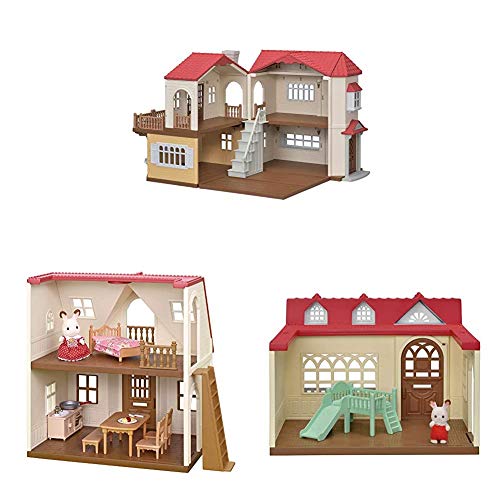 Calico Critters Red Roof Mansion, Dollhouse Playset Featuring 3 Unique Homes, Figures and Furniture