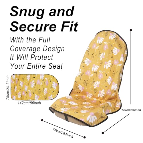 Image of Car Seat Cover Protector Front Seats,for Gym Workout,Running,Swimming,Beach and Hiking,Waterproof Sweat Towel Bucket Seat Covers for Cars SUV Trucks (Chamomile and Yellow, 1Pcs)
