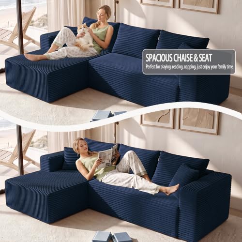 Image of 93 inch Boneless Couch, Modular Sectional Sofa for Living Room, Navy Blue