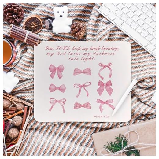 Preppy Coquette Pink Bow Christian Mouse Pad, Scripture Bible Verse Mouse Pads Mousepad for Home Office Dorm Laptop Computer Desk Accessories Supplies, Faith Based Gift for Women, 8.7x7.1 Inch