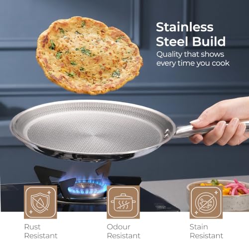 Image of Lifelong Triply Honeycomb Dosa Tawa for Kitchen | 3-Layered SS Construction | Nonstick Coating | 2.5mm Thickness | Scratch-Resistant | Even Heating with Less Oil | Gas & Induction Compatible (30cm)