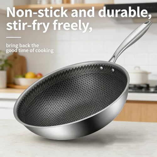 Wok de acero inoxidable 12.6" con tapa y mango ergonómico miniatura 3