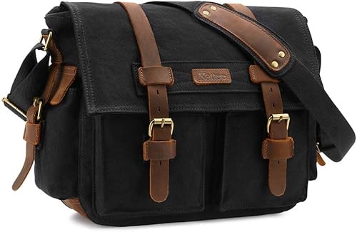 Kattee Bolso bandolera de lona de cuero para cámara vintage DSLR SLR M