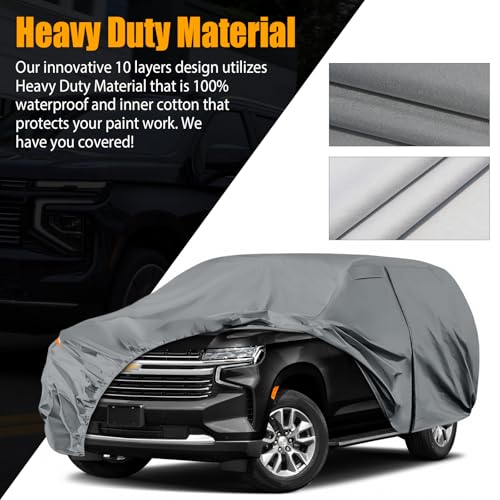 Image of Waterproof Premium Car Covers Replace for 2007-2025 Chevy Suburban /GMC Yukon XL /Cadillac Escalade ESV, 10 Layers Heavy Duty All Weather Car Cover with Zipper Door for Snow Rain Dust Protection