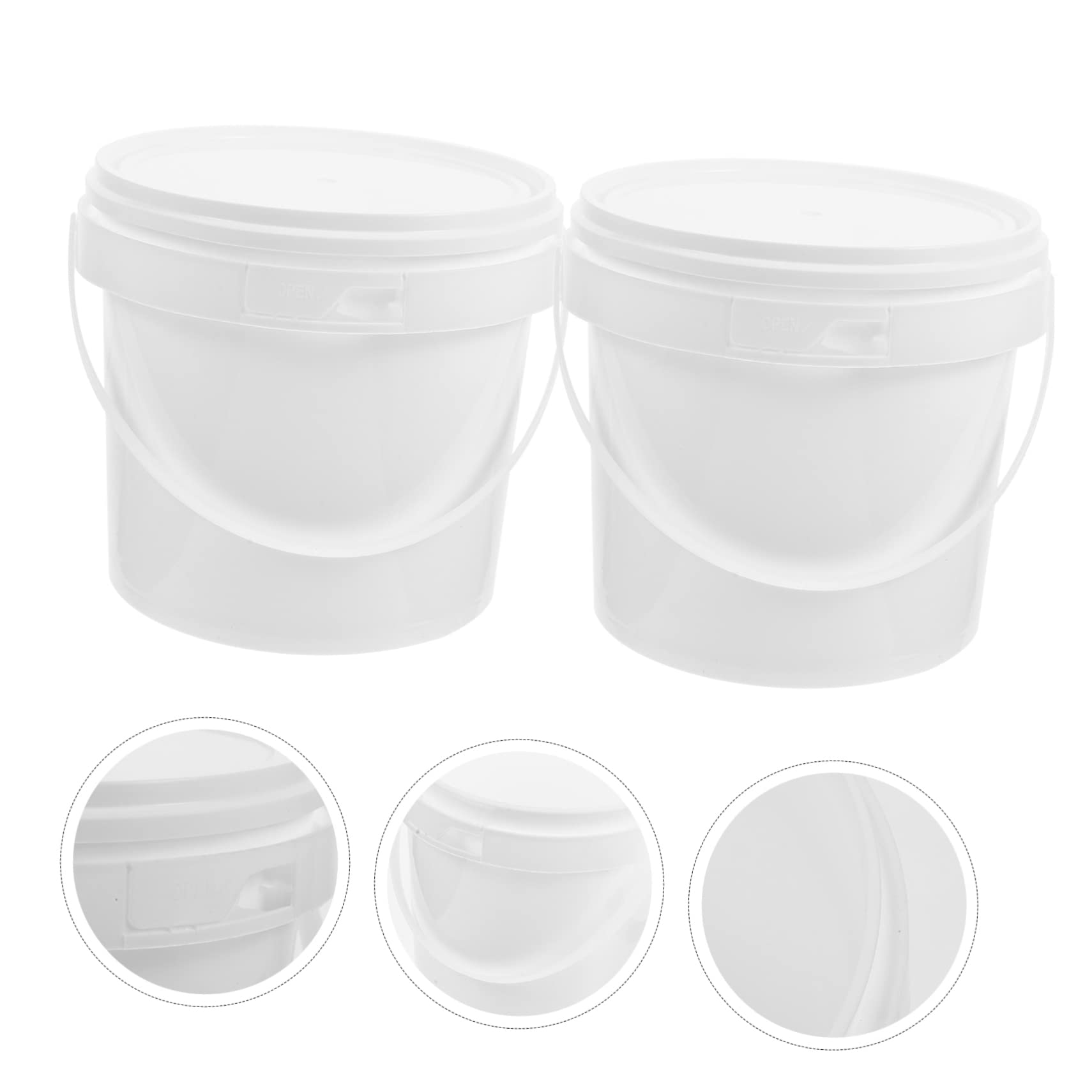 KALLORY 2pcs White Plastic Storage Bucket with Handle Food Grade Container for Toys Snacks and Liquids Portable Household Bucket with Lid for Boys and Girls Toys and Food Storage