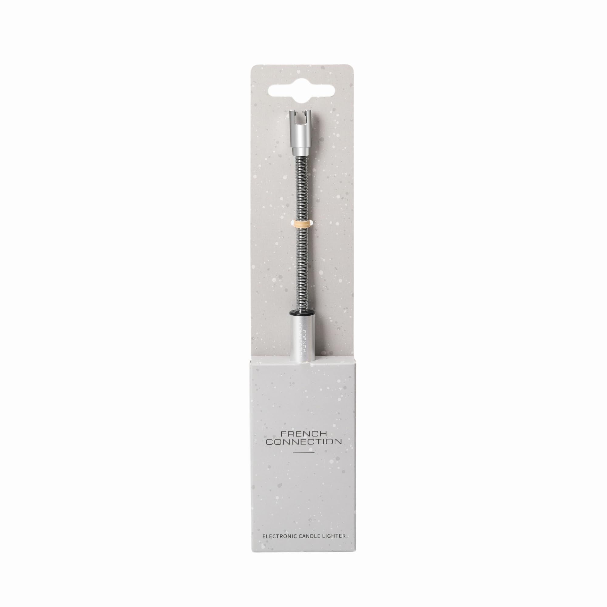 French Connection Rechargable Candle Lighter | USB Plasma Lighter with 360° Long Flexible Neck | Arc Windproof Lighter with LED Battery Display | Flameless with Safe Button (Silver)