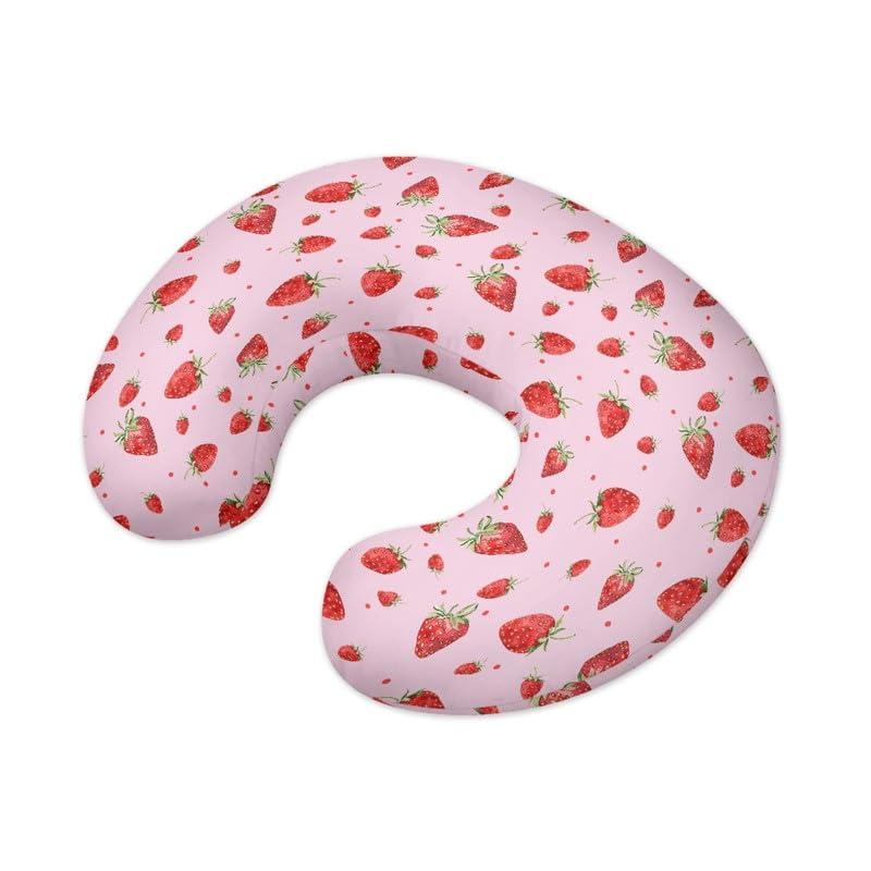 Miniatura 3 de Funda de almohada de lactancia materna en forma de U con forma de fresa rosada para madres que amamantan, linda funda de almohada suave de frutas de