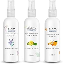 ELEM Hand Sanitizer Spray Pack of 3 -100 ml | Lavender, Lime & Aloe, Orange Fragrance | Sanitizer Spray Combo Pack | Alcohol Based Hand Sanitizer | Pocket Size Sanitizer for Travel | Eco-Friendly | 100 ml X 3