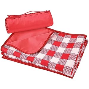Tirrinia 60″x 80″ Picnic Waterproof outdoor Blanket, Outdoor Windproof Extra Large Lightweight Blanket, Foldable Camping Blanket for Travel Family Concerts, Plaid Red