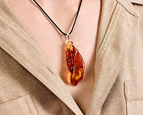 Pendant for Women and men, Genuine Baltic Unpolished Amber, Cord Necklace with Clasp3